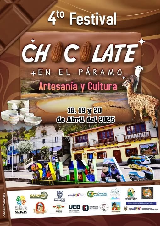 "¡Vive el Festival del Chocolate en Salinas de Bolívar! Del 18 al 20 de abril. #SemanaSantaEcuador #ChocolateArtesanal"