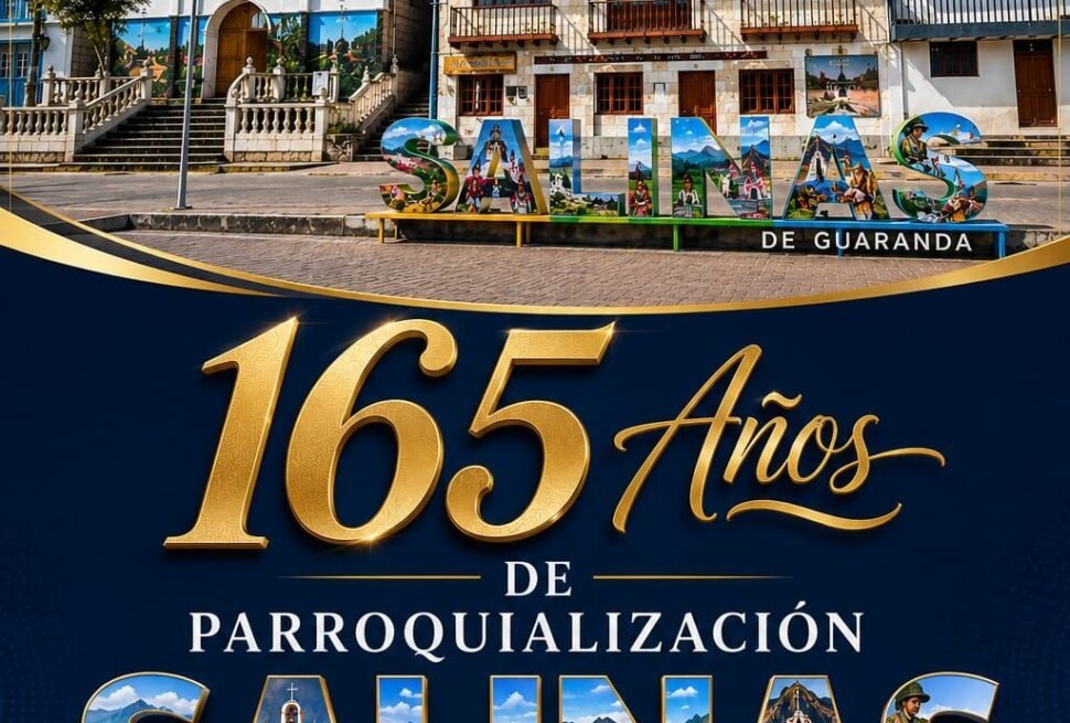Celebración de los 165 años de parroquialización de Salinas de Guaranda con ferias ganaderas, exposición de productos comunitarios, eventos culturales, elección y coronación de la reina, sesión solemne y tradicionales toros de pueblo en la provincia Bolívar, Ecuador.