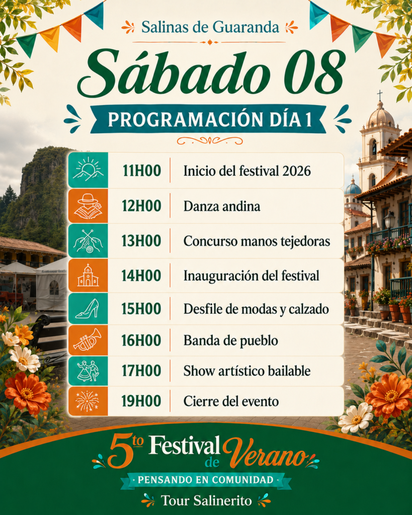 Actividades programadas para el sábado 8 de agosto de 2026.